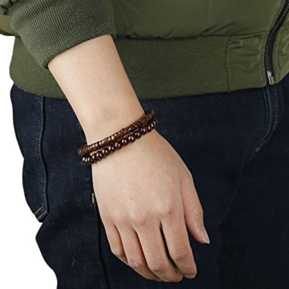 New Stylish Men 4Pcs Braided Leather Bead Bracelet - Picture 6 of 6